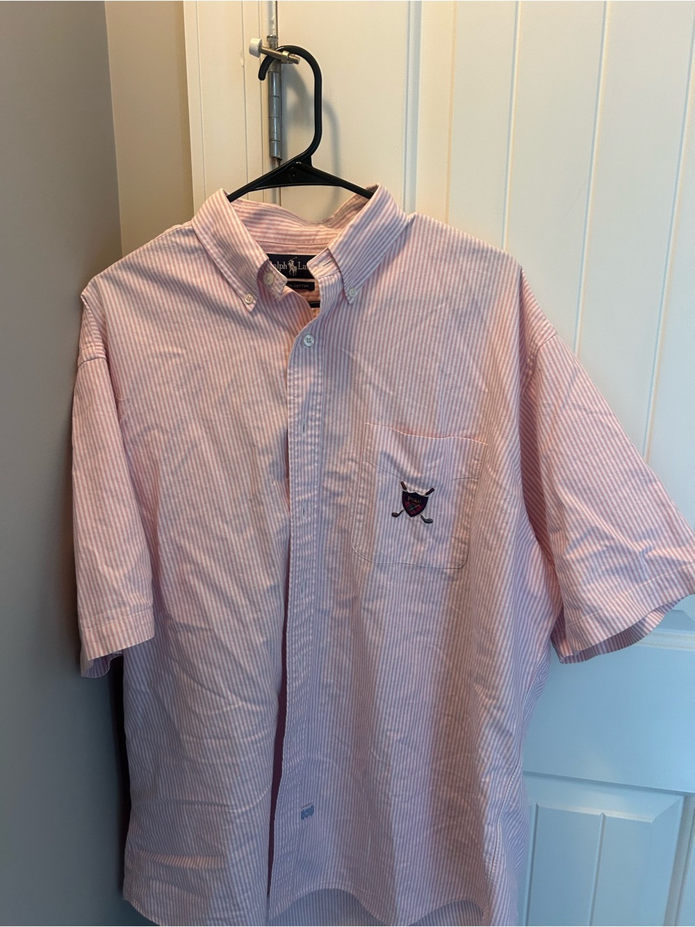 Men's Pink Striped Button-Down Oxford Shirt with Pocket Embroidery
